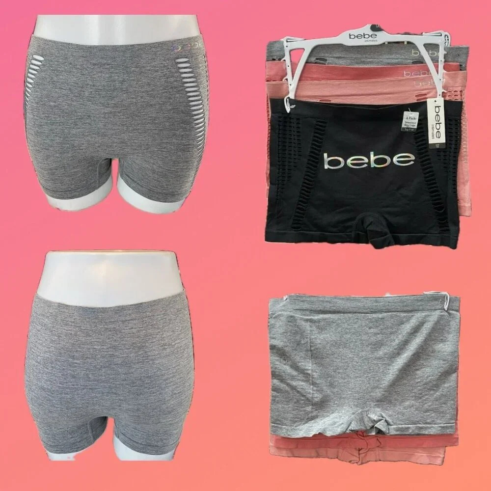 Bebe +1X Mixed Color Slashed Detail Logo Waistband Seamless Boyshort Panties-4Pk